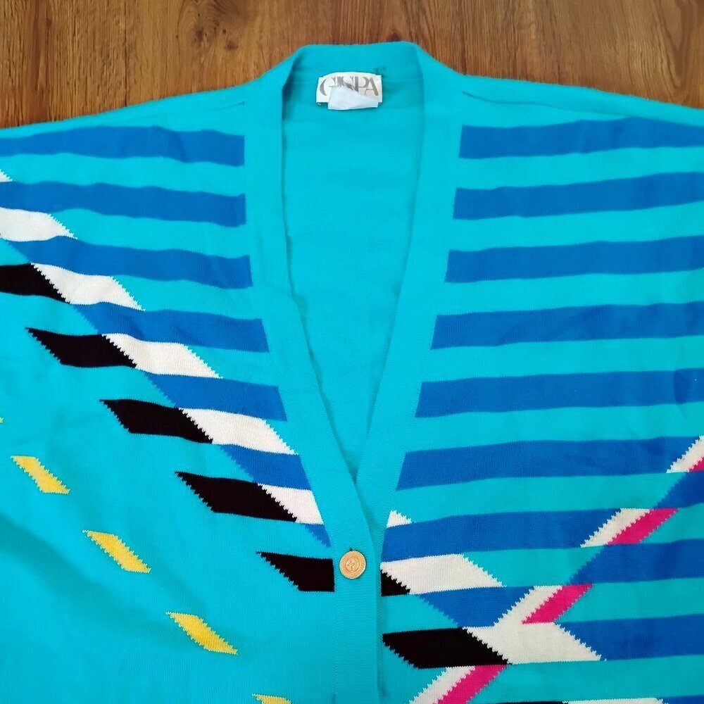 Vintage GiSPA Geometric Abstract Stripes Wool Cardigan Sweater